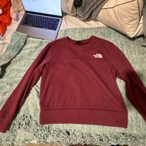 dark red cropped north face crew neck
